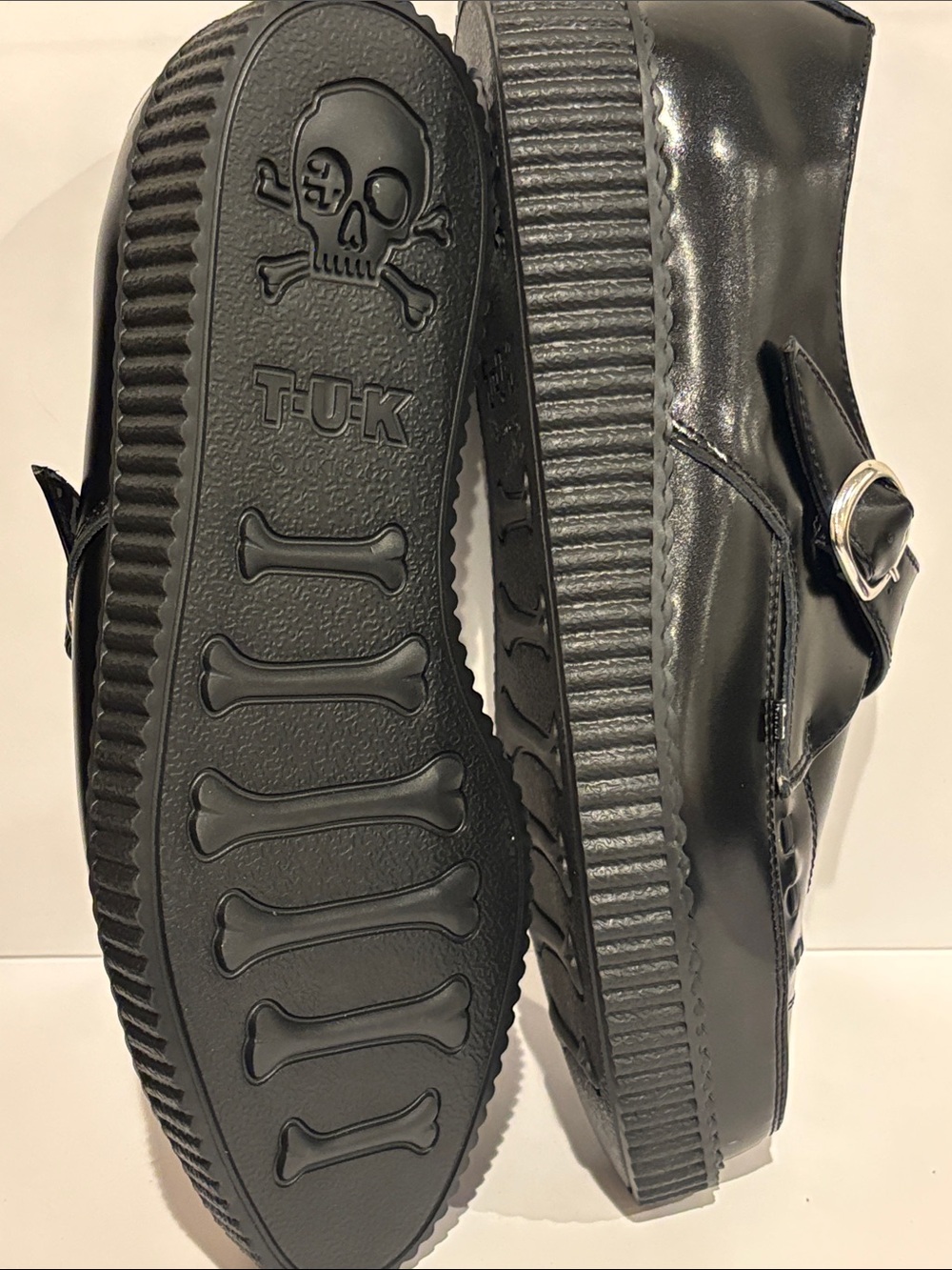 T.U.K. Black TUKskin Pointed Buckle Monk Strap Creepers - Size Men 9 - Picture 6 of 6